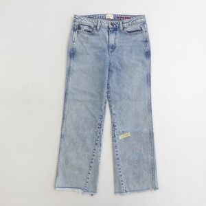 AO.LA Perfect Cropped Kick Flare Jeans Distressed Frayed Hem Size 28 Rebel Blue